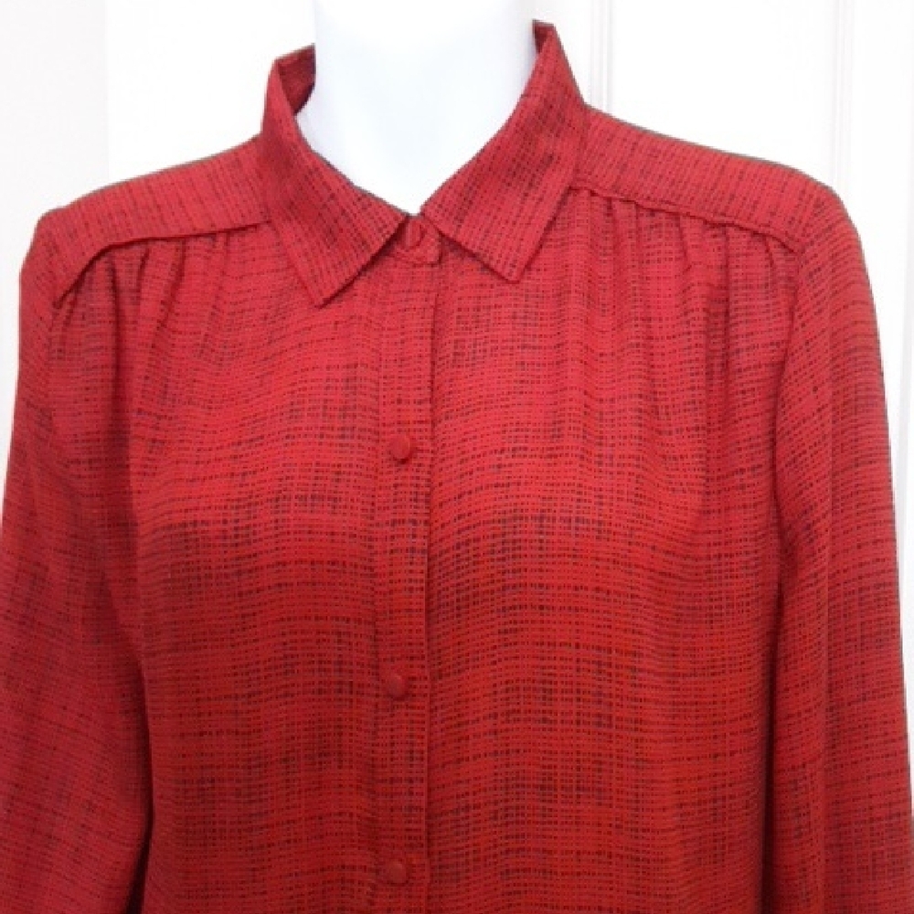 Red Long Sleeve Blouse - Picture 2 of 6